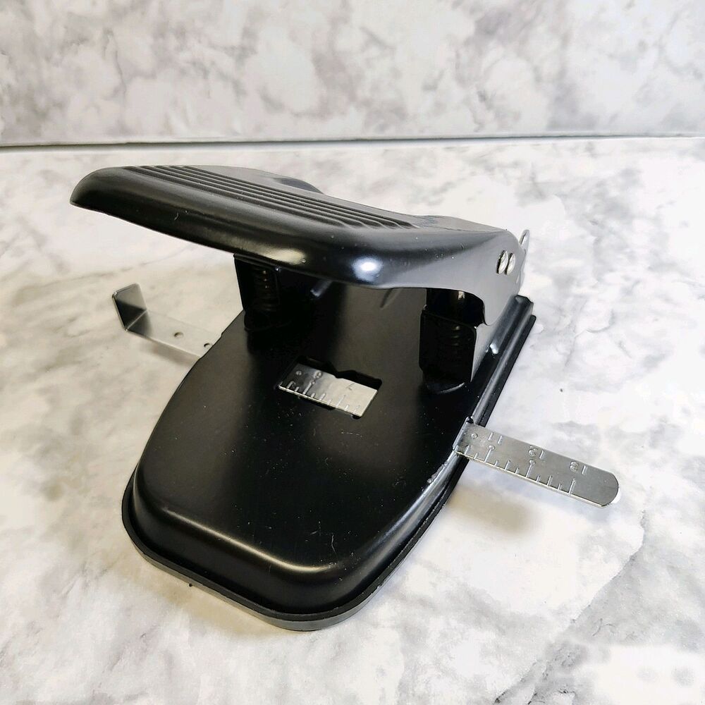 Office Depot Two Hole Metal Paper Punch - Black with paper catcher and lock